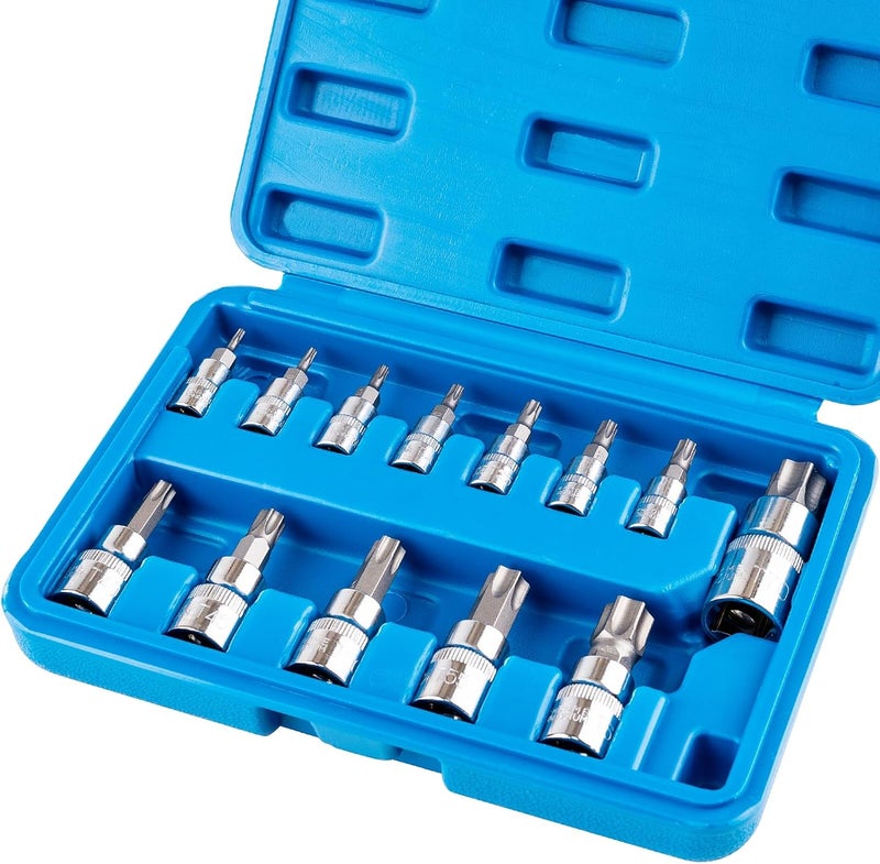 Gickbusus طقم مفاتيح توركس مكون من 13 قطعة، مجموعة رؤوس نجمة T8-T60 مع محركات 1/4"، 3/8"، 1/2"، مصنوعة من فولاذ S2 وCR-V، مصممة لإصلاح السيارات والأثاث والمعدات - Image 1